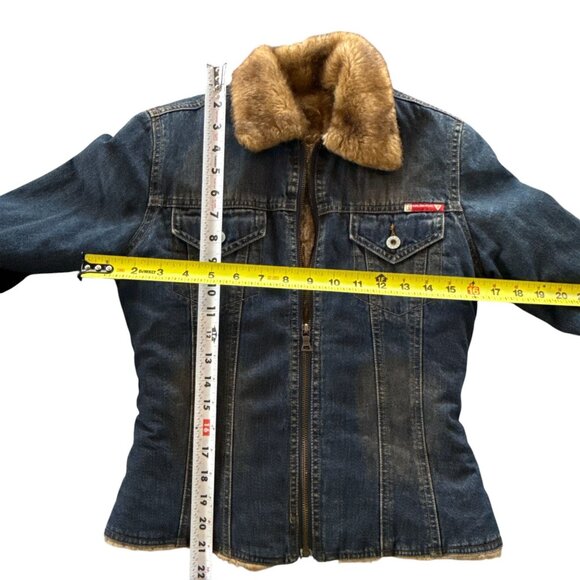 Guess Y2K Women's Denim Jacket Faux Fur Collar Sherpa Lined Vintage Size Small - Picture 11 of 12
